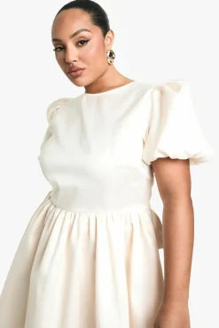 Skater Dresses|Mini Dresses*boohoo Plus Taffeta Bow Back Puff Sleeve Skater Dress ivory