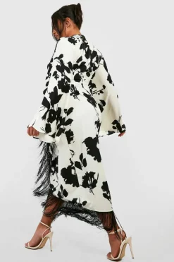 Wrap Dresses|Long Sleeve Dresses*boohoo Plus Tassel Hem Wrap Dress cream