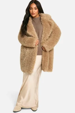 Up To 80% Off Winter Warmers|Teddy Jackets*boohoo Plus Teddy Faux Fur Coat biscuit