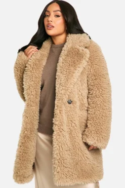 Up To 80% Off Winter Warmers|Teddy Jackets*boohoo Plus Teddy Faux Fur Coat biscuit