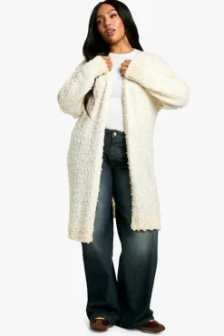 Cardigans|Knitwear*boohoo Plus Teddy Textured Midaxi Cardigan cream