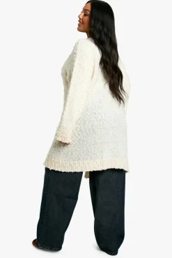 Cardigans|Knitwear*boohoo Plus Teddy Textured Midaxi Cardigan cream
