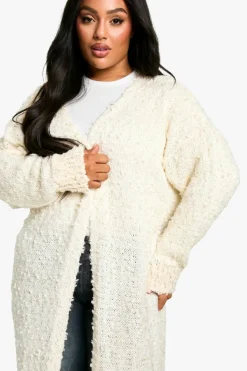 Cardigans|Knitwear*boohoo Plus Teddy Textured Midaxi Cardigan cream