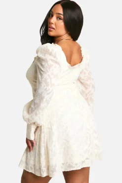 Skater Dresses*boohoo Plus Textured Corset Milkmaid Mini Dress cream