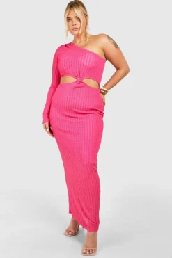 Bodycon Dresses*boohoo Plus Textured Cut Out One Shoulder Maxi Dress hot pink