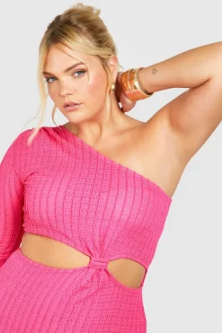 Bodycon Dresses*boohoo Plus Textured Cut Out One Shoulder Maxi Dress hot pink