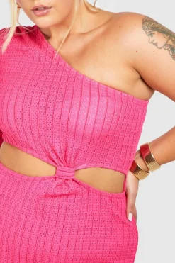 Bodycon Dresses*boohoo Plus Textured Cut Out One Shoulder Maxi Dress hot pink