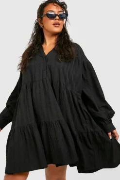 Smock Dresses*boohoo Plus Textured Smock Mini Dress black