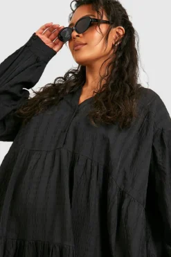 Smock Dresses*boohoo Plus Textured Smock Mini Dress black