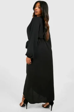 Maxi Dresses|Long Sleeve Dresses*boohoo Plus Textured Tie Detail Maxi Dress black