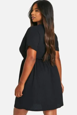 Smock Dresses*boohoo Plus Textured Tie Front Smock Dress black