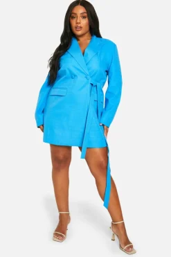 Blazer Dresses*boohoo Plus Textured Tie Side Blazer Dress cobalt