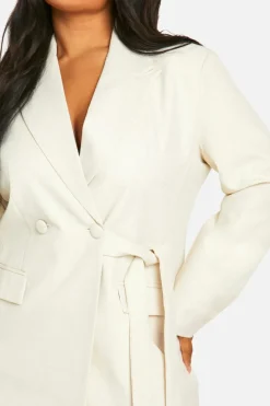 Blazer Dresses*boohoo Plus Textured Tie Side Blazer Dress stone