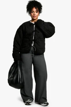 Up To 80% Off Winter Warmers|Bomber Jackets*boohoo Plus Tie Detail Padded Jacket black