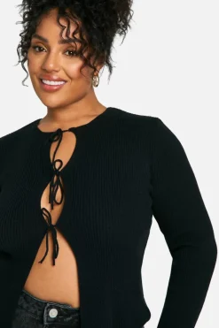 Cardigans|Jumpers & Cardigans*boohoo Plus Tie Front Fitted Cardigan black