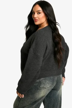 Cardigans*boohoo Plus Tie Front Oversized Soft Knit Cardigan charcoal