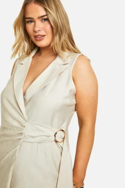 Blazer Dresses*boohoo Plus Tie Side Linen Look Blazer Dress stone