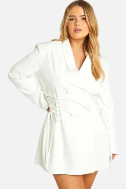 Blazer Dresses*boohoo Plus Tie Waist Blazer Dress white