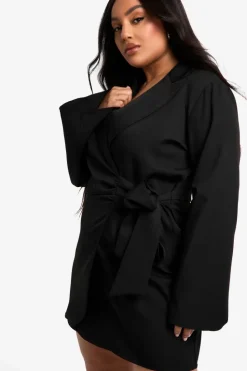 Blazer Dresses|Suits & Tailoring*boohoo Plus Tie Waist Tailored Blazer Dress black