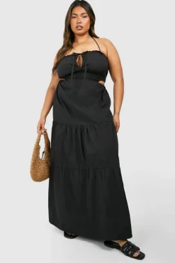 Smock Dresses*boohoo Plus Tiered Maxi Dress black