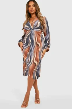 Midi Dresses|Long Sleeve Dresses*boohoo Plus Tonal Ombre Plisse Twist Midi Dress brown