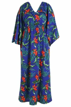 Smock Dresses*boohoo Plus Tropical Kimono Sleeve Maxi Dress blue