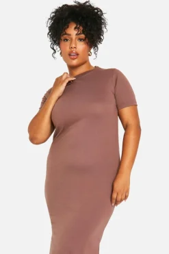 T-Shirt Dresses|Shirt Dresses*boohoo Plus T-shirt Maxi Dress mocha