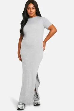T-Shirt Dresses|Shirt Dresses*boohoo Plus T-shirt Maxi Dress grey marl