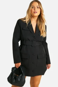 Blazer Dresses*boohoo Plus Utility Blazer Dress black