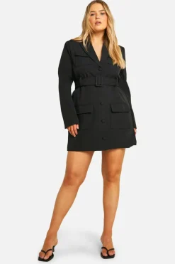 Blazer Dresses*boohoo Plus Utility Blazer Dress black