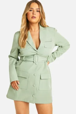 Blazer Dresses*boohoo Plus Utility Blazer Dress sage