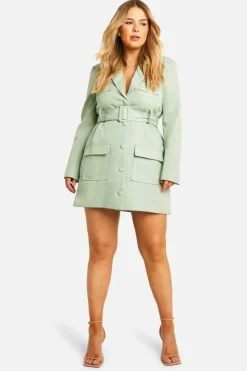 Blazer Dresses*boohoo Plus Utility Blazer Dress sage