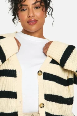 Cardigans*boohoo Plus V Neck Striped Cardigan oatmeal