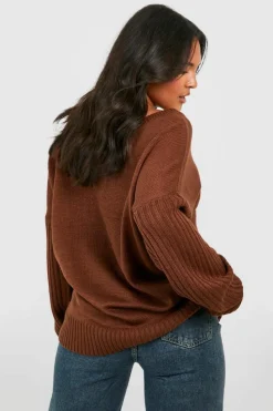 Oversized Jumpers|Jumpers*boohoo Plus V Neck V Back Oversized Jumper brown
