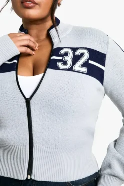 Cardigans*boohoo Plus Varsity Zip Through Cardigan grey