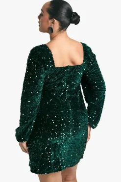 Skater Dresses*boohoo Plus Velvet Sequin Swing Dress emerald