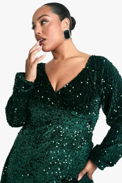 Skater Dresses*boohoo Plus Velvet Sequin Swing Dress emerald