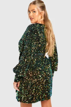 Wrap Dresses*boohoo Plus Velvet Sequin Wrap Dress green