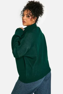 Jumpers*boohoo PLUS VERMONT VARSITY KNITTED JUMPER bottle green
