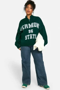 Jumpers*boohoo PLUS VERMONT VARSITY KNITTED JUMPER bottle green
