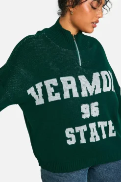 Jumpers*boohoo PLUS VERMONT VARSITY KNITTED JUMPER bottle green