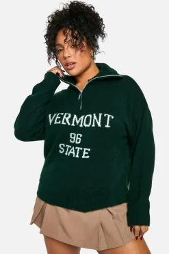 Jumpers|Up To 80% Off Winter Warmers*boohoo Plus Vermount Half Zip Knitted Jumper bottle green