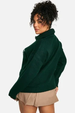 Jumpers|Up To 80% Off Winter Warmers*boohoo Plus Vermount Half Zip Knitted Jumper bottle green