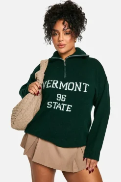 Jumpers|Up To 80% Off Winter Warmers*boohoo Plus Vermount Half Zip Knitted Jumper bottle green
