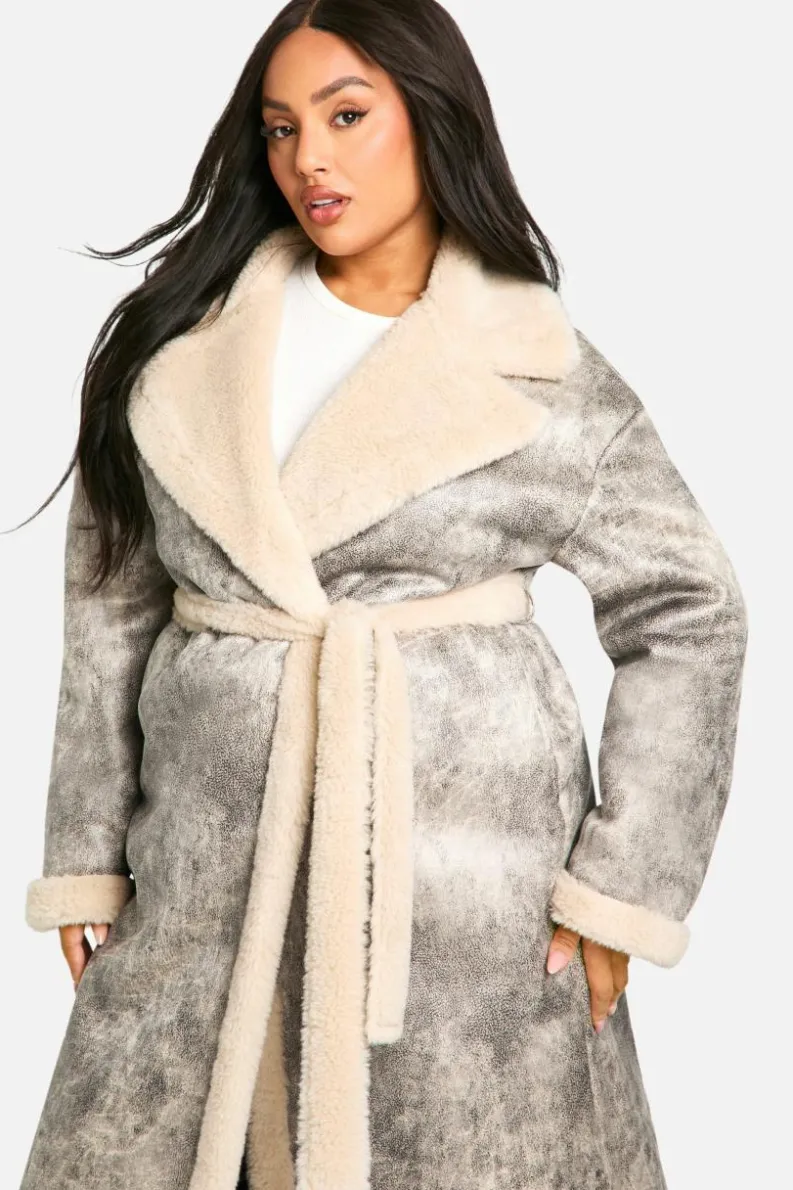 Up To 80% Off Winter Warmers|Aviator Jackets*boohoo Plus Vintage Look Longline Belted Aviator Jacket grey