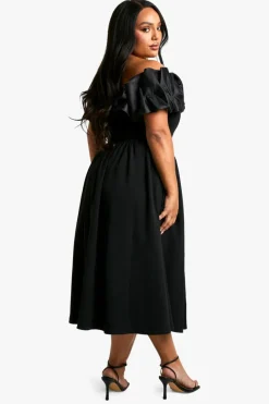 Skater Dresses|Midi Dresses*boohoo Plus Volume Off The Shoulder Midi Skater Dress black