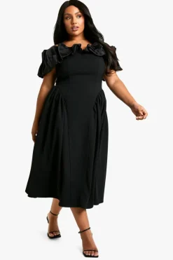 Skater Dresses|Midi Dresses*boohoo Plus Volume Off The Shoulder Midi Skater Dress black