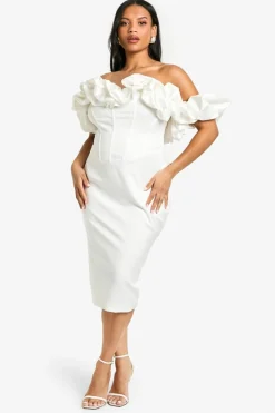 Bodycon Dresses|Midi Dresses*boohoo Plus Volume Off The Shoulder Midi Dress ivory