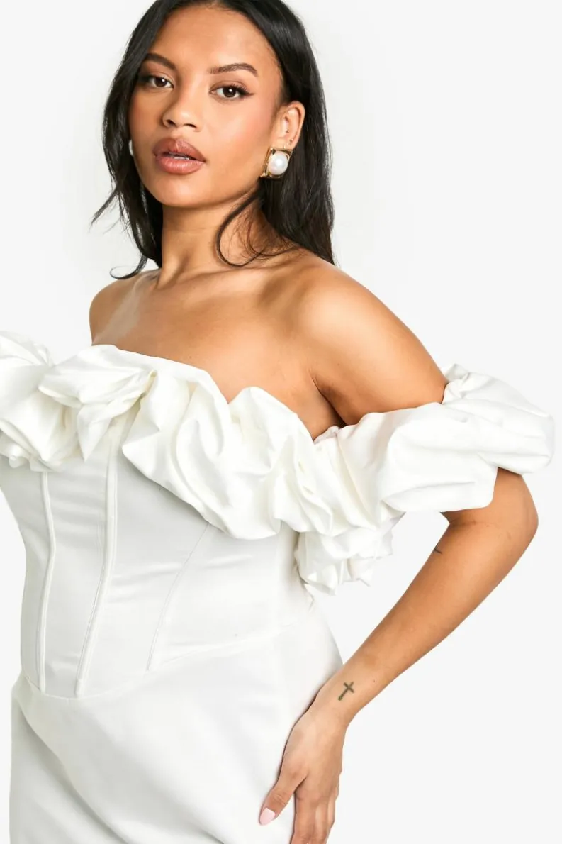 Bodycon Dresses|Midi Dresses*boohoo Plus Volume Off The Shoulder Midi Dress ivory