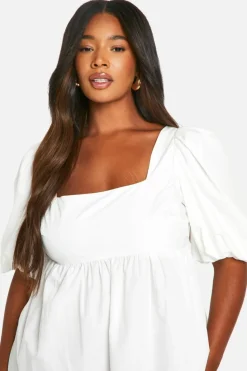 Smock Dresses*boohoo Plus Volume Sleeve Strappy Back Mini Dress white